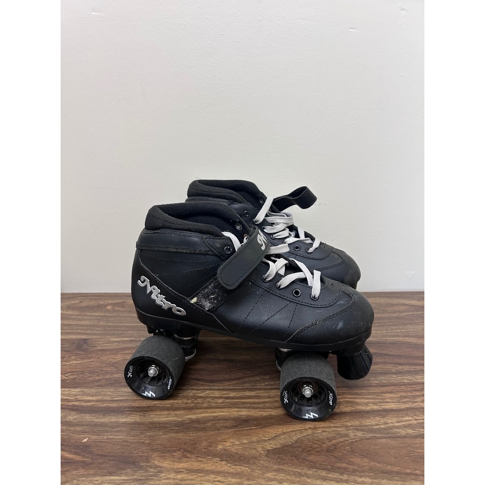 Nitro Black Quad Speed Roller Skates Youth Size 7 Womens 9 Lace Up Power Strap